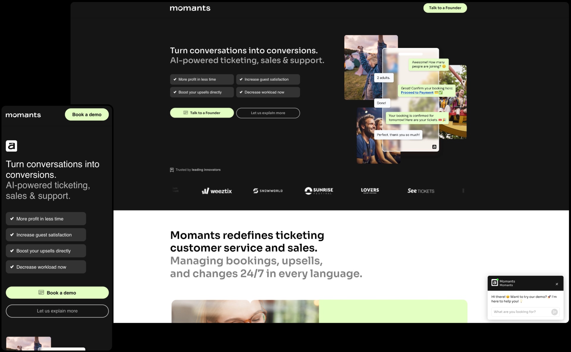 Momants.ai Homepage frontend project interface